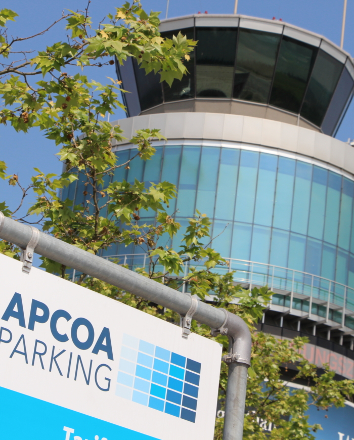 Photo: Graz Airport. Tower with APCOA sign