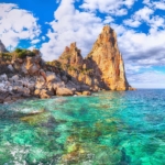 Rocks and blue green water