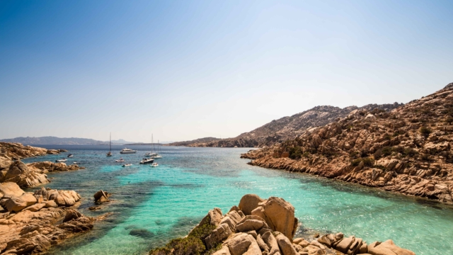 Rocky bay with boats